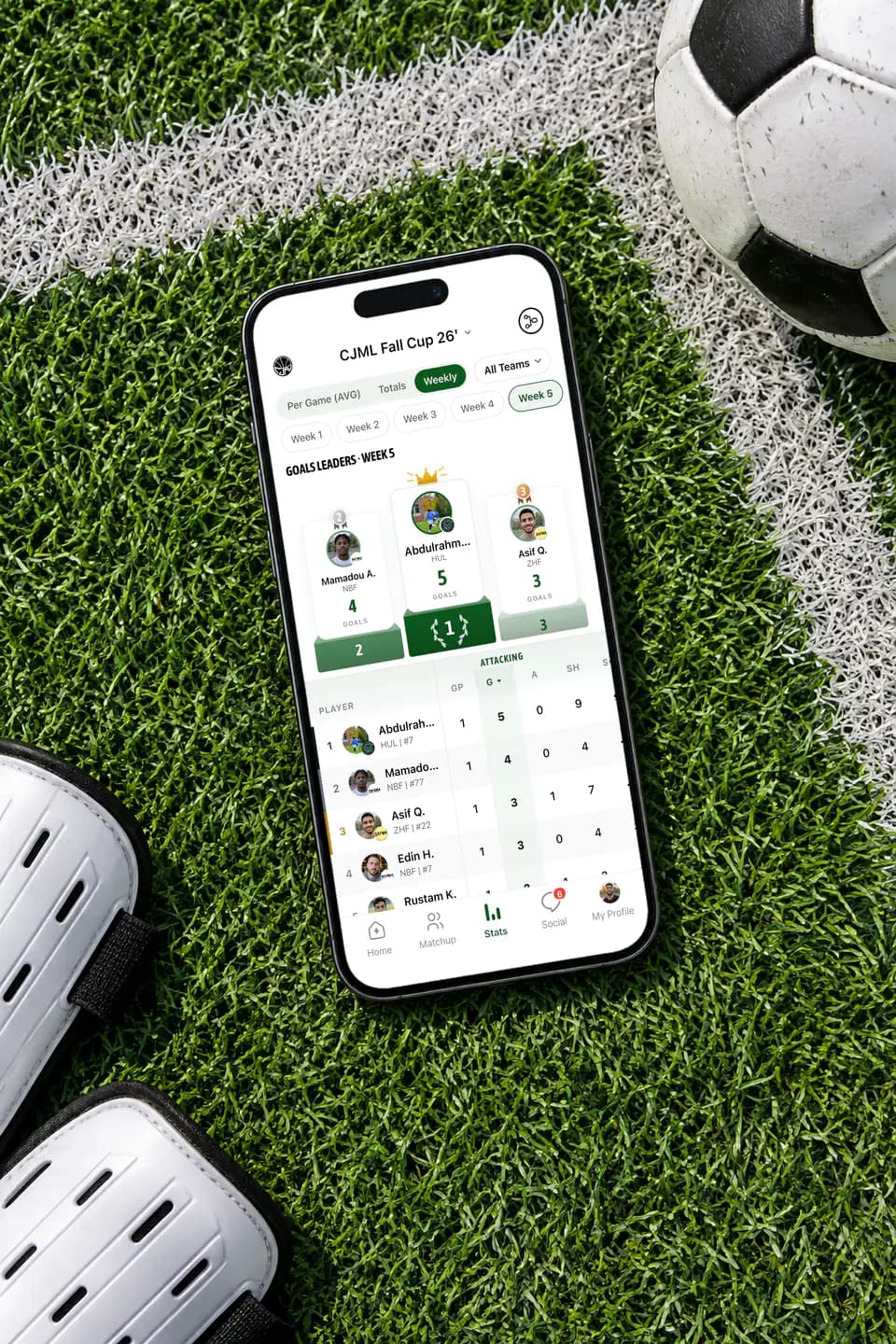 GameGrid Golden Boot leaderboard on an iPhone on turf